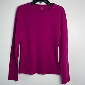 Tommy Hilfiger Dark Pink Long Sleeve Crewneck Shirt w/Logo Sz Medium